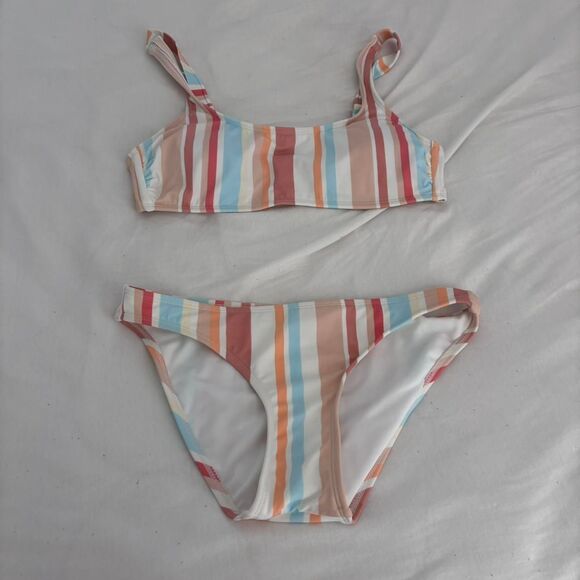TARGET Striped Coral Blue Large Medium Women's Bikini 2 Piece Set Swimwear - Picture 1 of 4